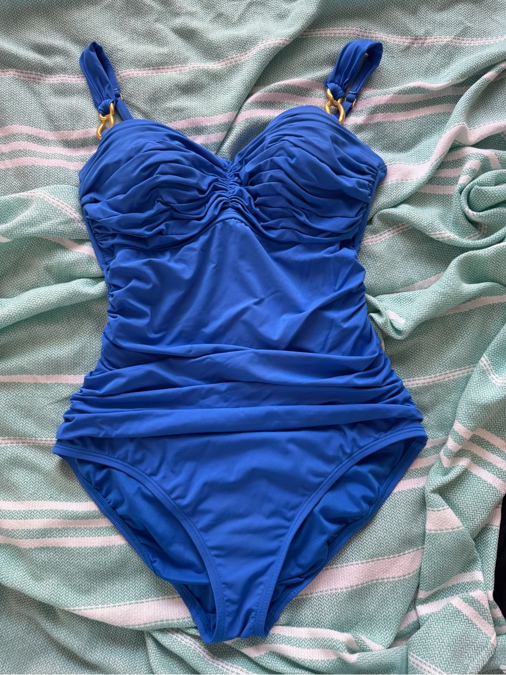 Bleu Rod Beattie Royal Blue One-Piece Swimsuit with Gold Accents